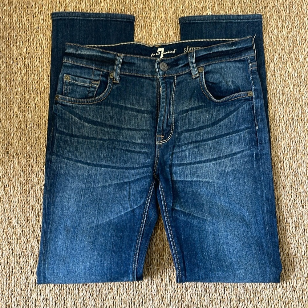 7 For All Mankind Slimmy Boys Slim Tapered Jeans Size 12 Medium Wash Whiskering